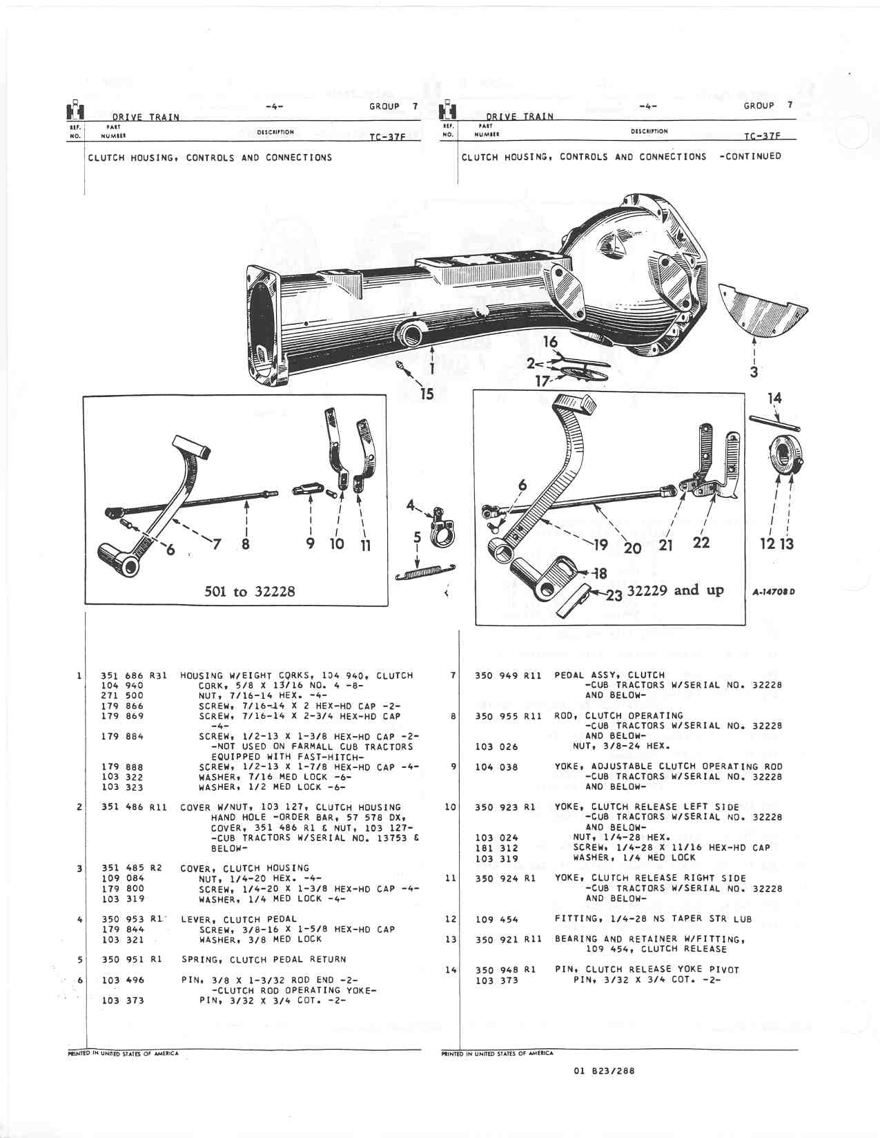 Clutch pedal assembly and linkage - Farmall Cub